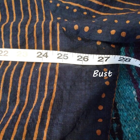 Vatpave XXL Navy Geometric Stripe Shirt | Boho Resortcore Vacation Button Up - Picture 5 of 6